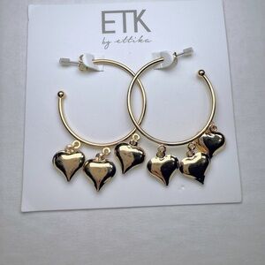 Ettika Gold Loop Earrings with 3 Hearts Romantic Y2K Coquette Feminine Barbicore